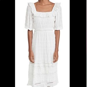 En Saison Prairie Ruffle and Pintuck detail Midi Dress in Off White